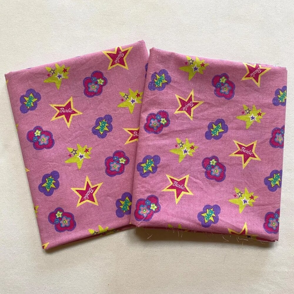 Barbie Sewing Fabric 2 Yards Early 2000s Vintage Pink Glittery Sparkly